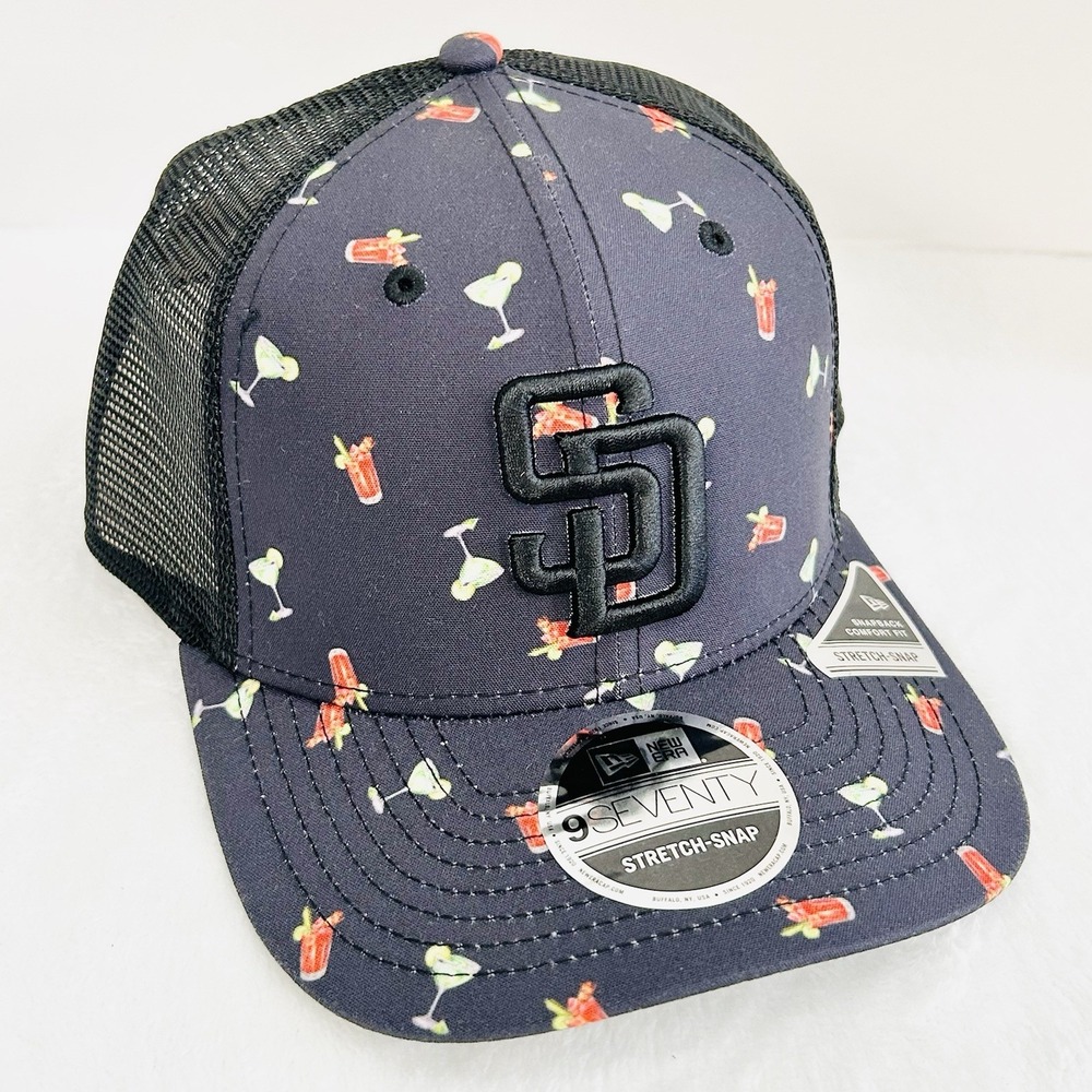 New Era San Diego Padres Drink Pattern 9SEVENTY Stretch Snap Hat Cap Gray‎ MLB - Picture 3 of 5